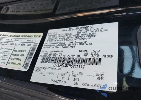 2017 Ford Mustang V6 from USA, damaged, VIN 1FA6P8AMXH5286112